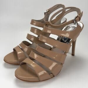 Michael Kors Nude Beige Patent Leather Strappy Ankle Wrap High Heels Size 8.5